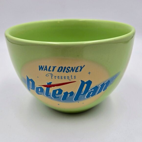 Walt Disney Presents Peter Pan Soup Mug Cereal Bowl Green Large Tinkerbell Read - Picture 9 of 11